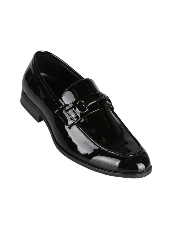 Mocasín de charol negro con herraje para hombre